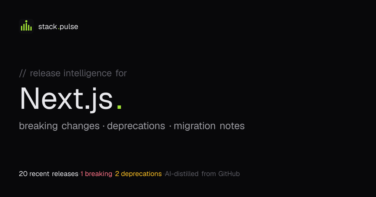 Next.js release notes, breaking changes, and upgrade notes · StackPulse