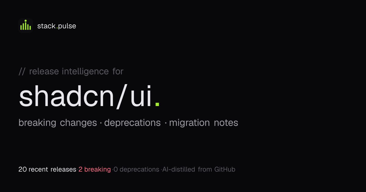 shadcn/ui release notes, breaking changes, and upgrade notes · StackPulse