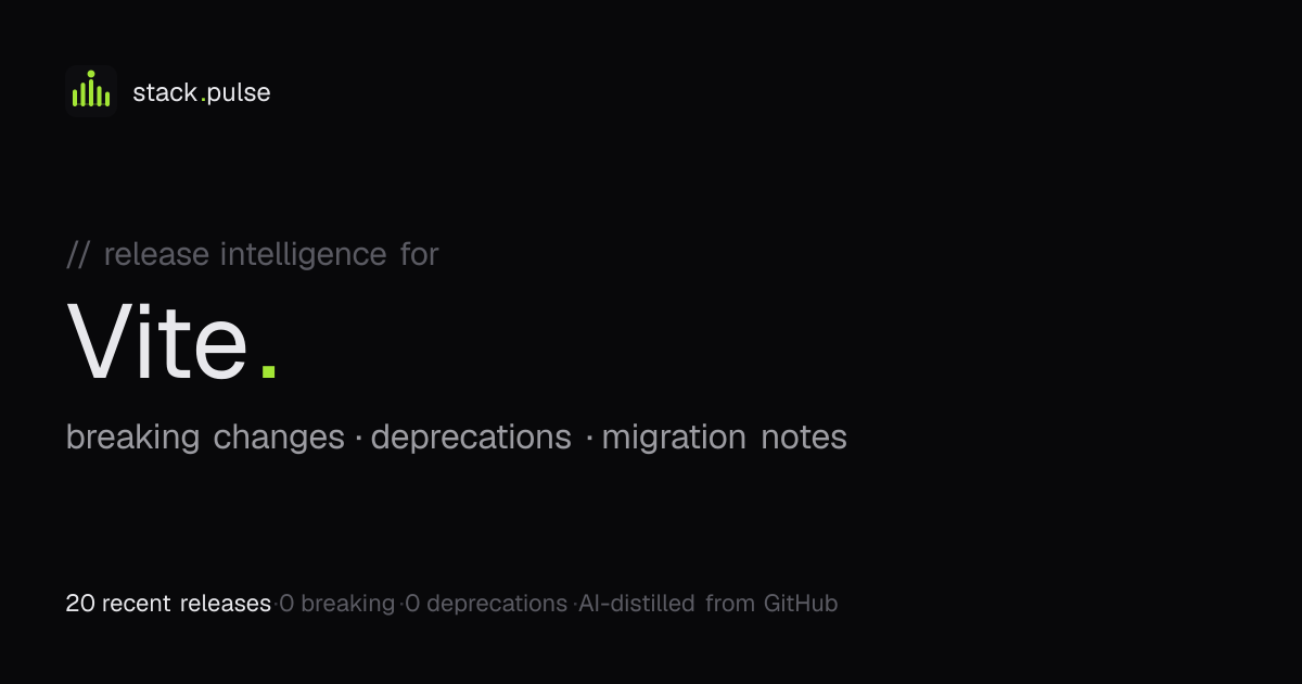 Vite release notes, breaking changes, and upgrade notes · StackPulse